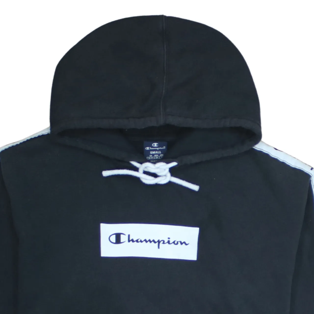 Champion Black Hoodie Men's Small Embroidered Chest Logo Branded Tape Sleeves Pullover Sweatshirt sold by Vintage Club product image thumbnail 3