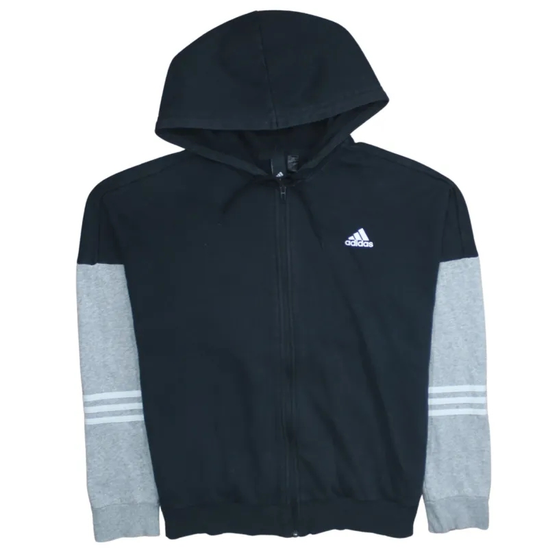 Adidas Black Grey Full Zip Hoodie Women's Large Embroidered Logo Three Stripe Sleeves Sweatshirt sold by Vintage Club