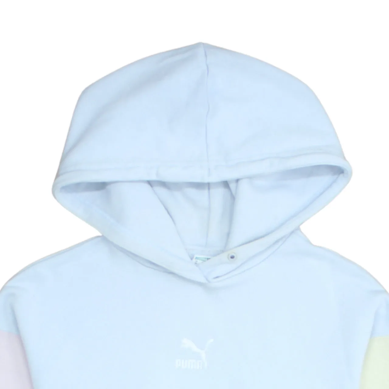 Puma Pastel Blue Hoodie Men’s XSmall Embroidered Logo Colourblock Sleeves Pullover Sweatshirt sold by Vintage Club product image thumbnail 3