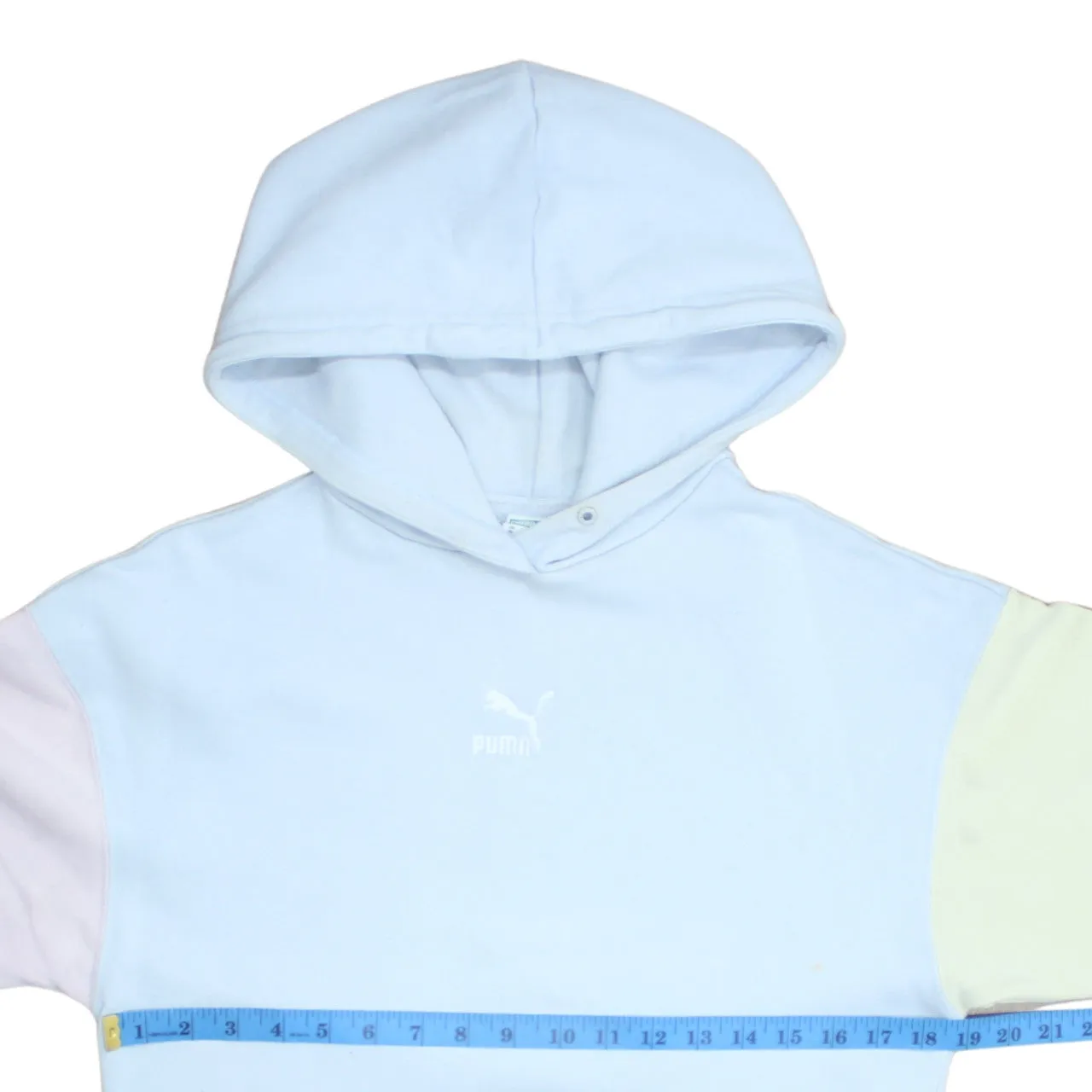 Puma Pastel Blue Hoodie Men’s XSmall Embroidered Logo Colourblock Sleeves Pullover Sweatshirt sold by Vintage Club product image thumbnail 5