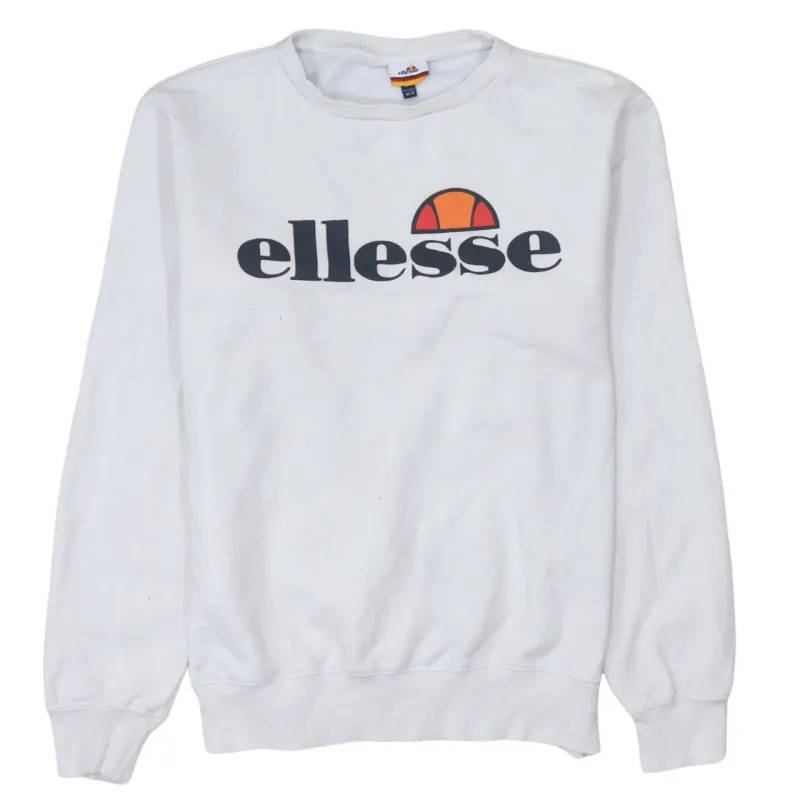 Ellesse White Sweatshirt Women's Large Printed Logo Crewneck Ribbed Cuffs Pullover Top made by Ellesse