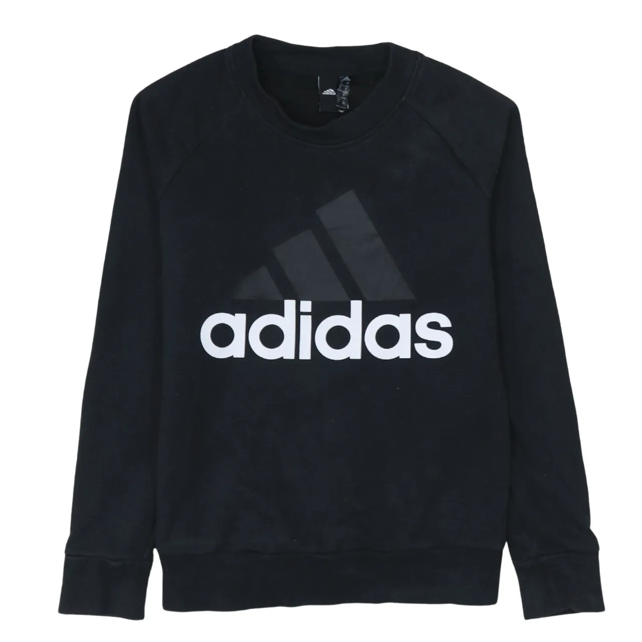 Adidas Black Sweatshirt Women's Small Printed Big Logo Crewneck Pullover Top sold by Vintage Club