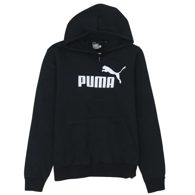 Puma Black Hoodie Women’s Large Printed Logo Front Pouch Fleece Pullover Sweatshirt sold by Vintage Club