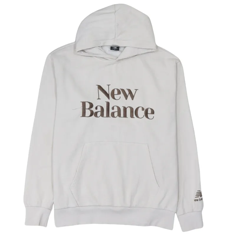 New Balance Cream Hoodie Men's Medium Printed Logo Front Pocket Pullover Sweatshirt made by New Balance