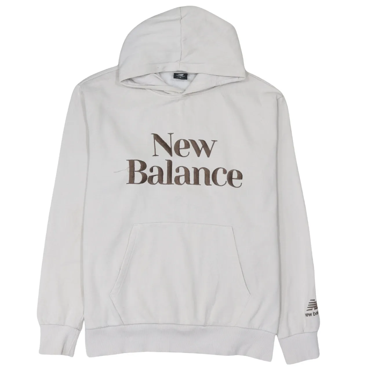 New Balance Cream Hoodie Men's Medium Printed Logo Front Pocket Pullover Sweatshirt sold by Vintage Club