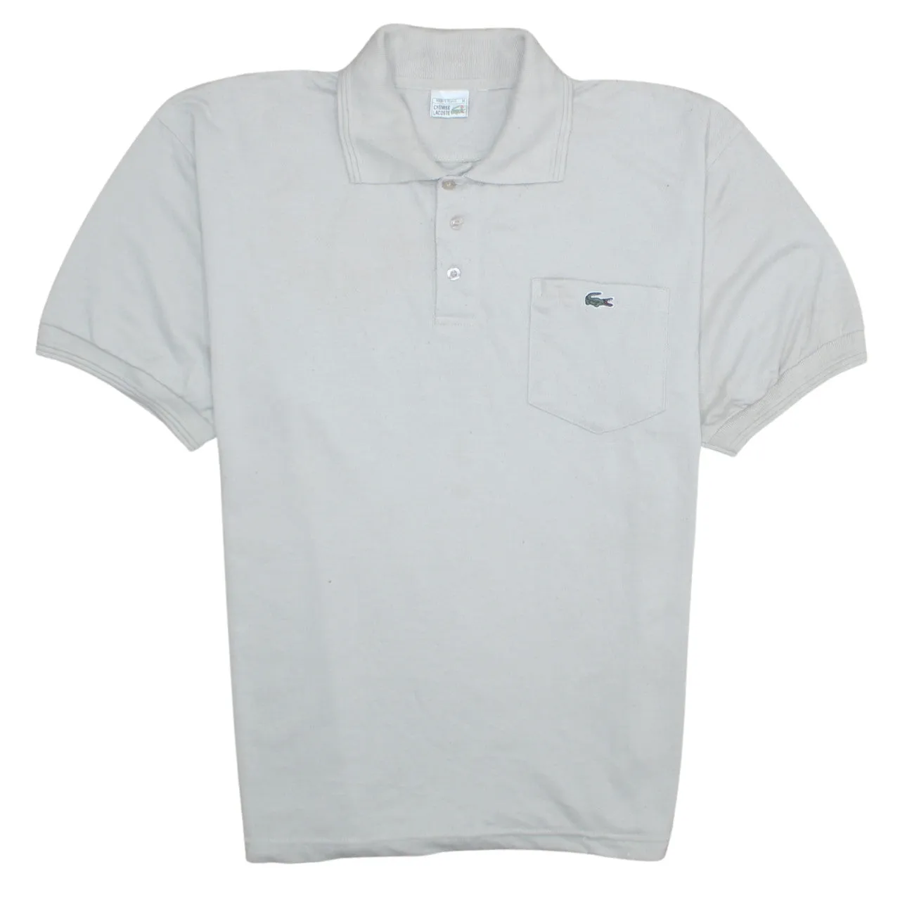 Lacoste Beige Cream Polo Shirt Men's Medium Chest Pocket Embroidered Croc Logo Top sold by Vintage Club