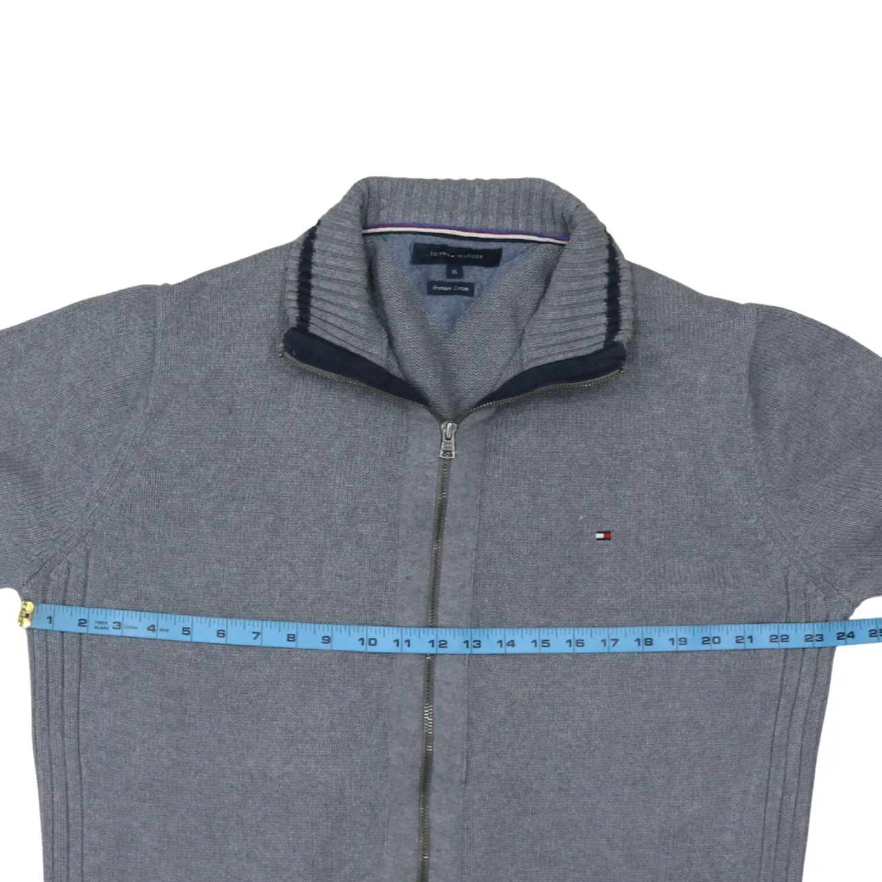 Tommy Hilfiger Grey Full Zip Jumper Women’s XLarge Embroidered Flag Logo Ribbed Knit Cardigan sold by Vintage Club product image thumbnail 5