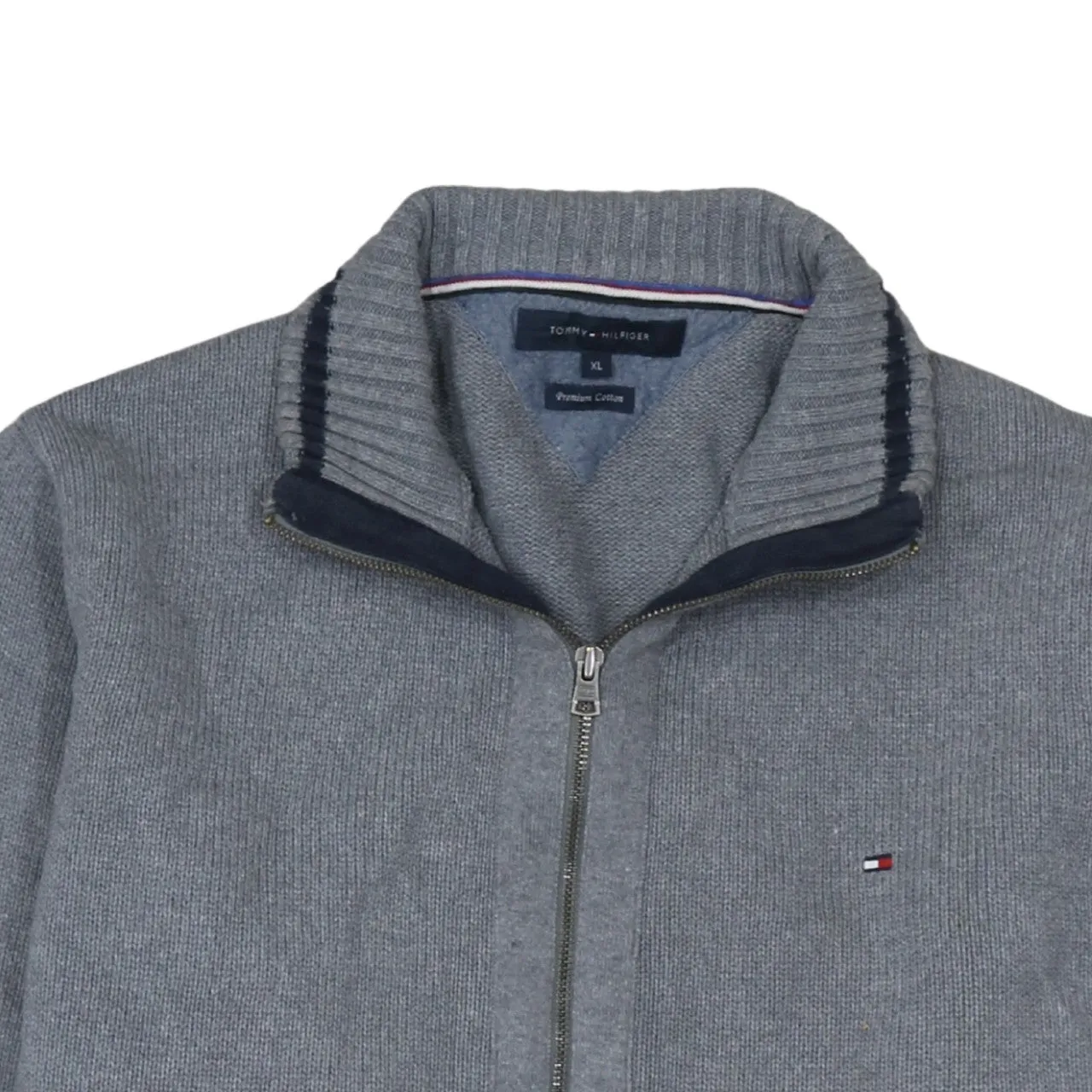 Tommy Hilfiger Grey Full Zip Jumper Women’s XLarge Embroidered Flag Logo Ribbed Knit Cardigan sold by Vintage Club product image thumbnail 3