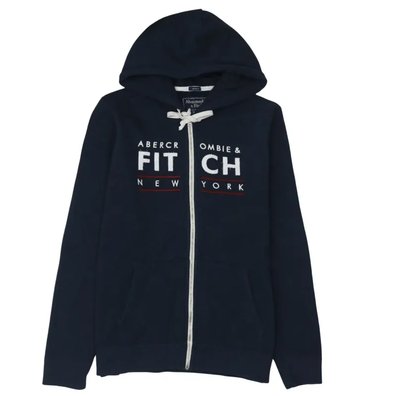 Abercrombie&Fitch 90's Spellout Full Zip Up Hoodie XXLarge (2XL) Navy Blue made by Abercrombie & Fitch