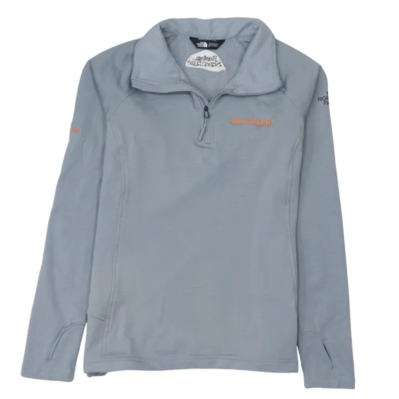 The North Face Light Grey Quarter Zip Sweatshirt Women's Medium Embroidered Logos Thumbholes Pullover Top made by The North Face
