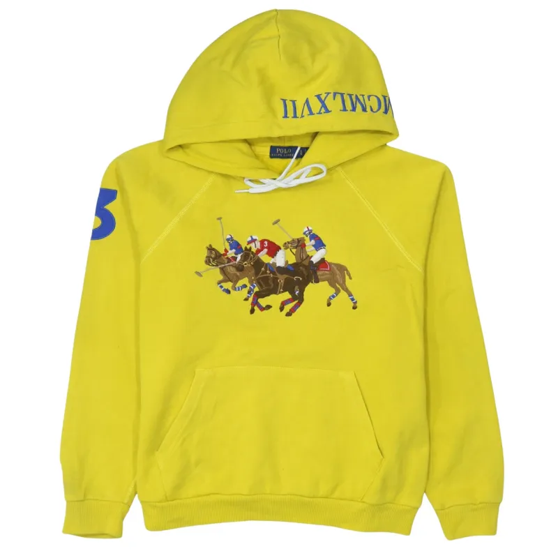 Polo Ralph Lauren 90's Drawstring Pockets Pullover Hoodie Large Yellow made by Polo by Ralph Lauren