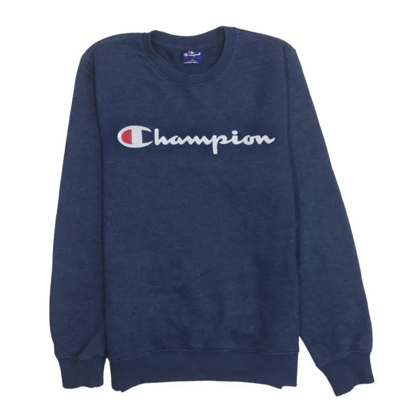 Champion 90's Spellout Crew Neck Sweatshirt Small Navy Blue sold by Vintage Club