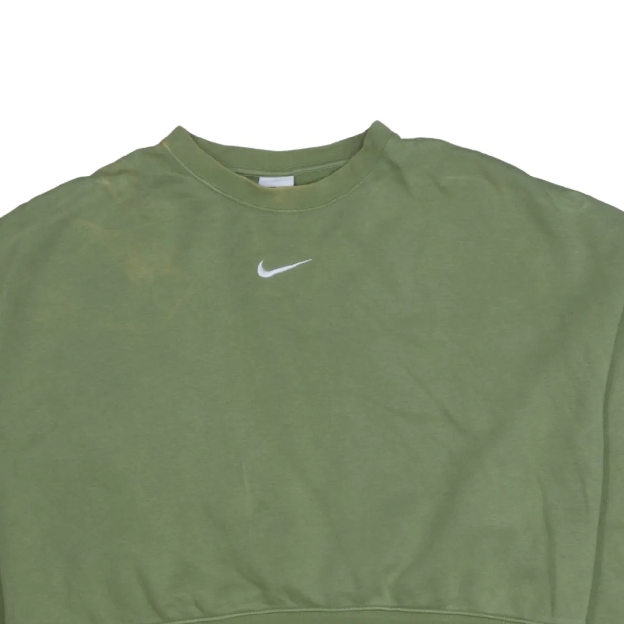 Nike Olive Green Sweatshirt Women's Small Cropped Crewneck Printed Swoosh Ribbed Hem Pullover sold by Vintage Club product image thumbnail 3