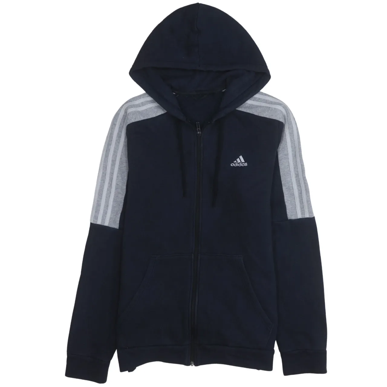 Adidas 90's Striped Sleeve Full Zip Up Hoodie Small Navy Blue sold by Vintage Club