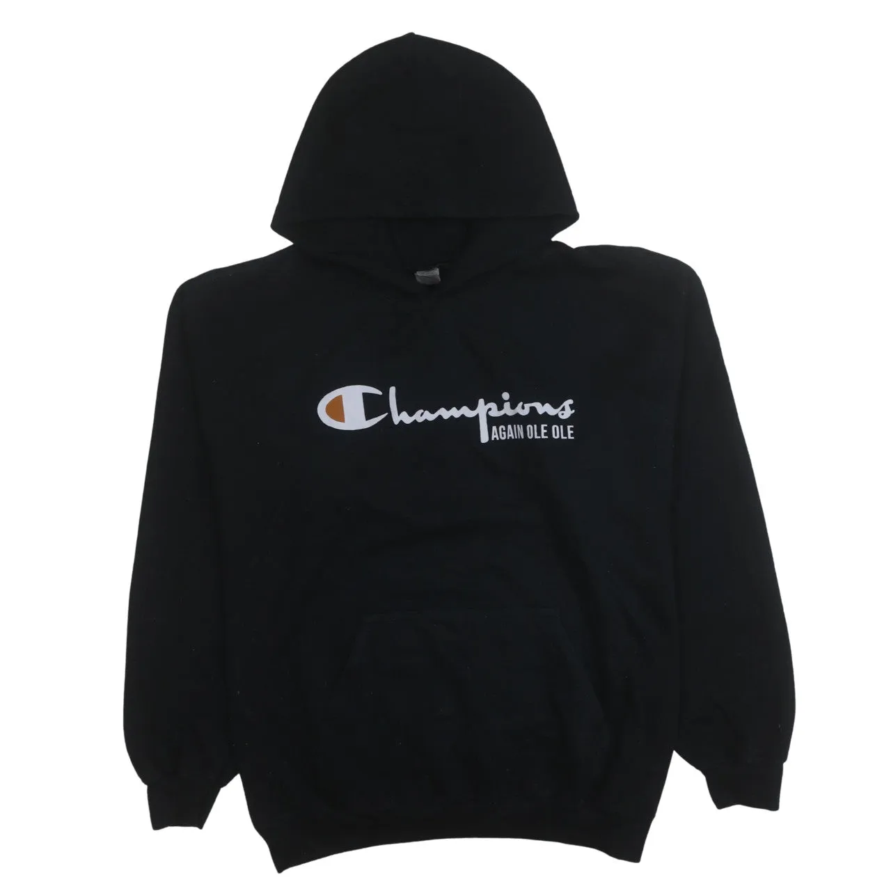 Champion Black Hoodie Women’s Large Printed Logo Front Pocket Fleece Pullover Sweatshirt sold by Vintage Club