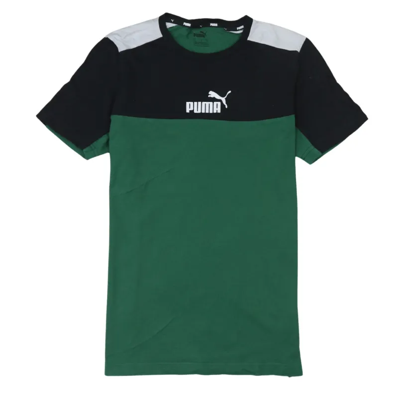 Puma Green Colour Block T Shirt Men's Small Printed Logo Crewneck Casual Top made by Puma