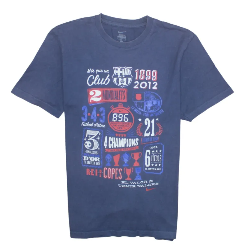 Nike Navy Blue T Shirt Women’s Large FC Barcelona Printed Graphic Football Tee Top sold by Vintage Club