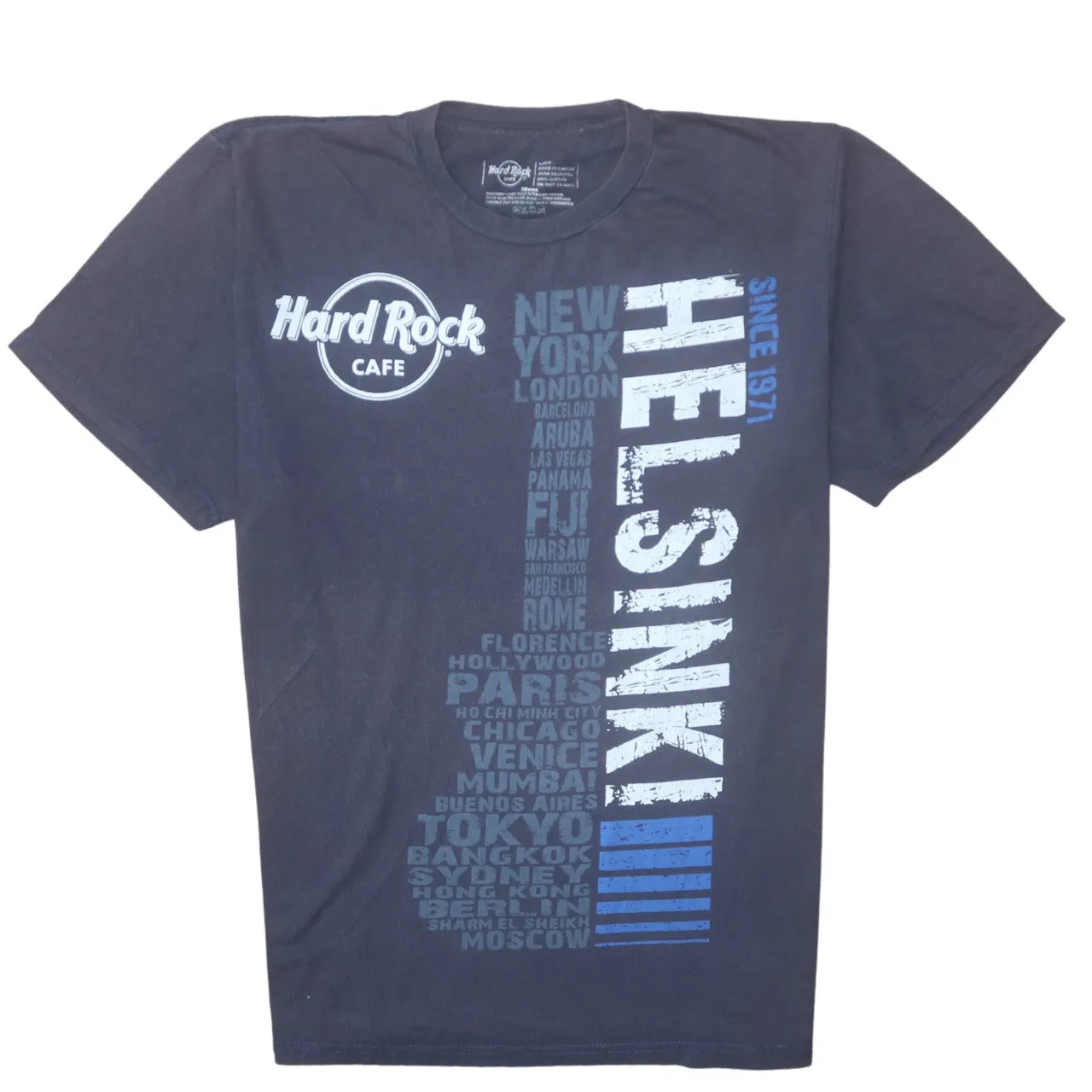 Hard Rock Cafe Navy Blue T Shirt Men’s Large Printed Helsinki Graphic Casual Top Tee sold by Vintage Club