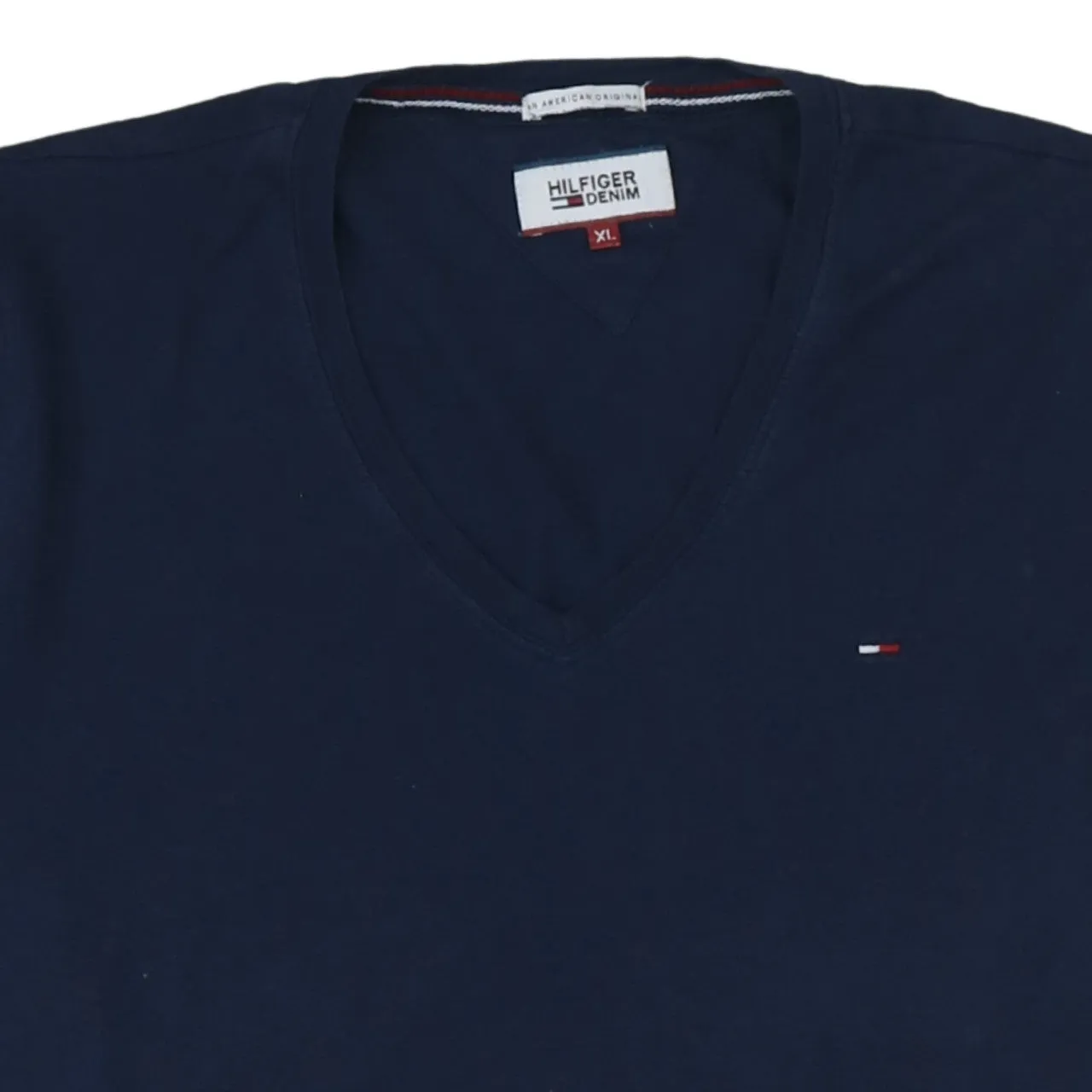 Tommy Hilfiger Navy Blue T-Shirt Women’s XLarge V Neck Small Flag Logo Casual Top sold by Vintage Club product image thumbnail 3