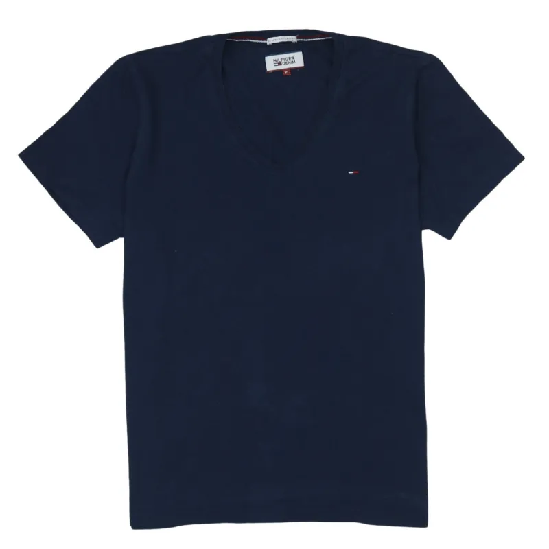 Tommy Hilfiger Navy Blue T-Shirt Women’s XLarge V Neck Small Flag Logo Casual Top sold by Vintage Club