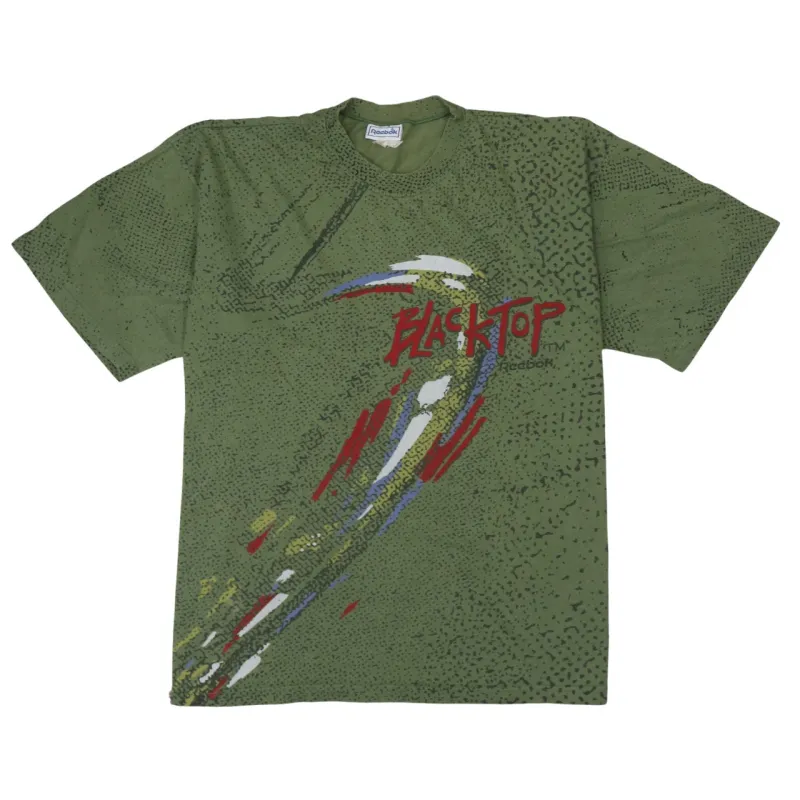 Reebok Olive Green T Shirt Men’s XLarge Blacktop All Over Print Graphic Tee Top made by Reebok
