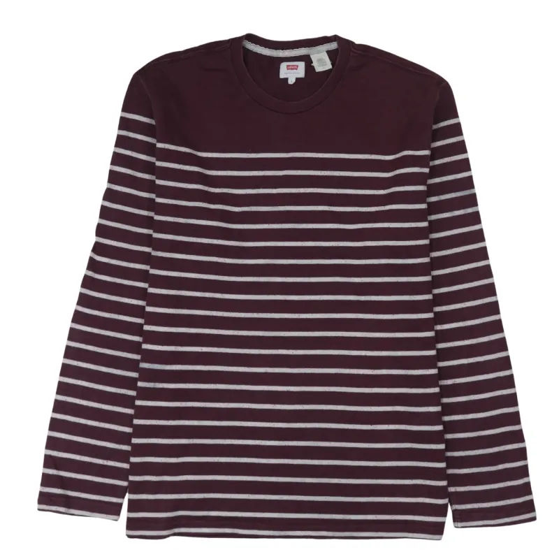Levi's Burgundy Red Long Sleeve T Shirt Women's Large Stripe Crewneck Casual Top made by Levi's