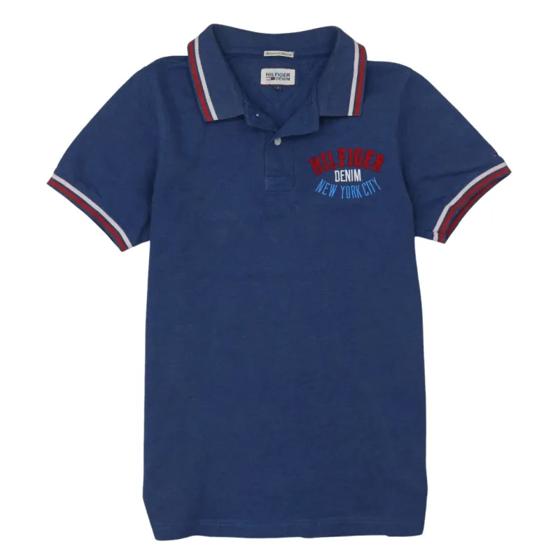 Tommy Hilfiger 90's Short Sleeves Quarter Button Polo Shirt Medium Blue made by Tommy Hilfiger