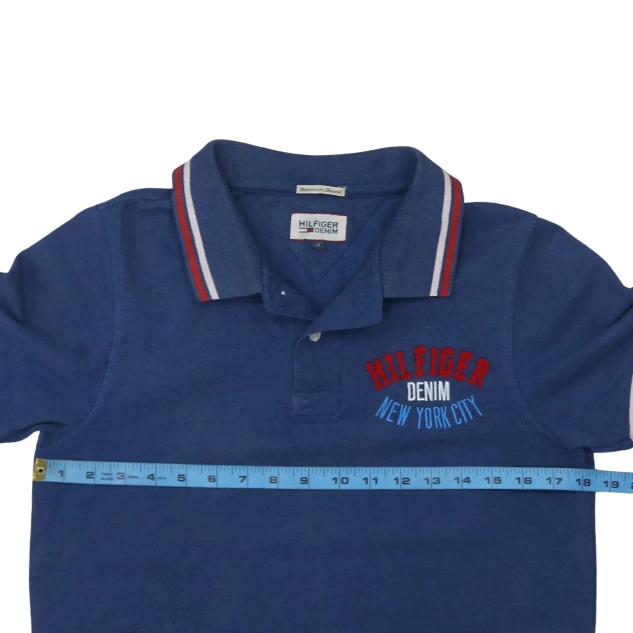 Tommy Hilfiger 90's Short Sleeves Quarter Button Polo Shirt Medium Blue sold by Vintage Club product image thumbnail 5