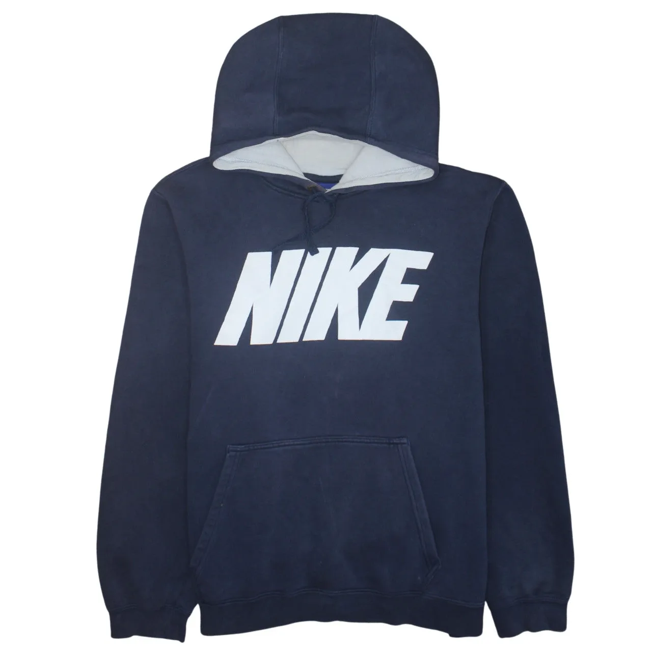 Nike 90's Spellout Pullover Hoodie Large Navy Blue sold by Vintage Club