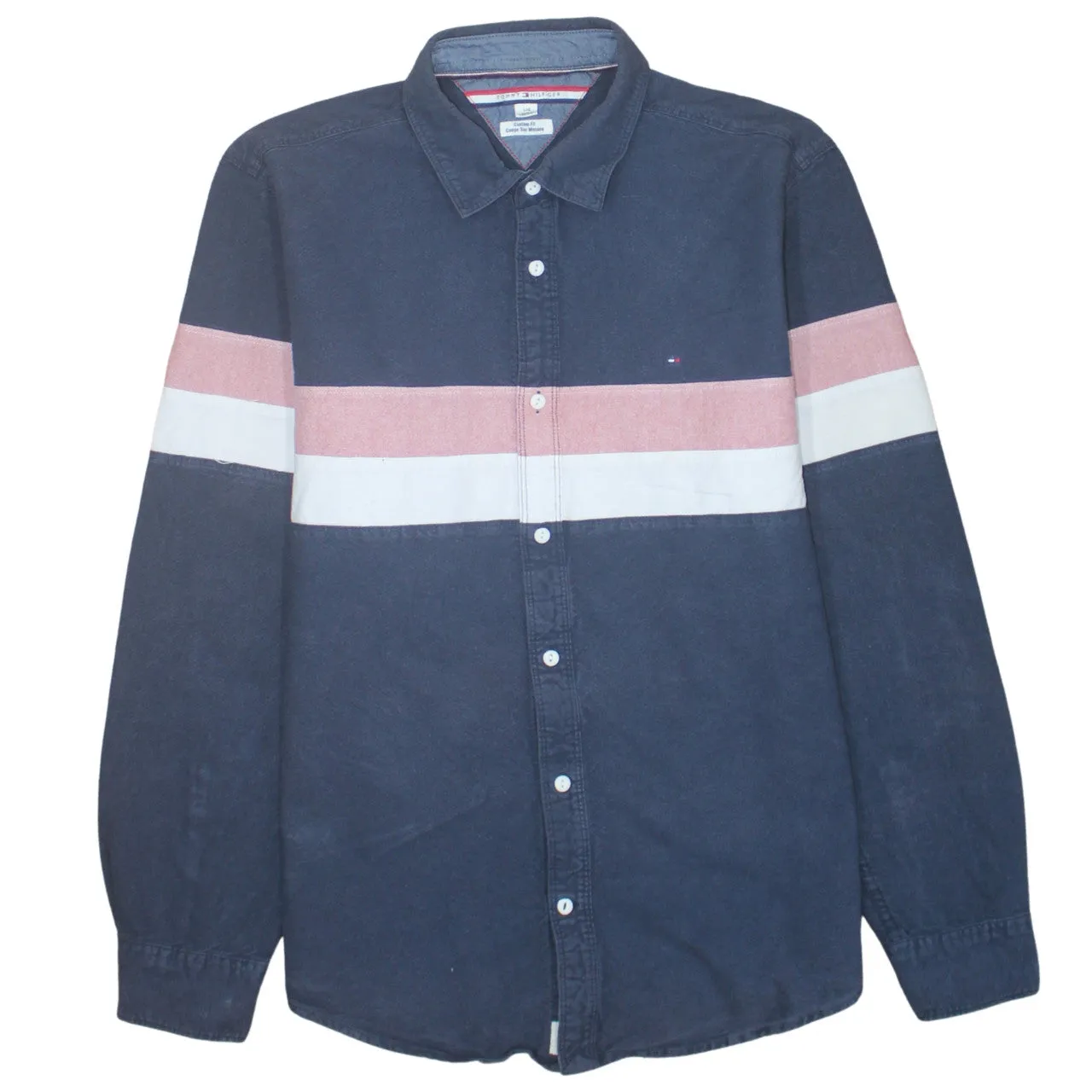 Tommy Hilfiger 90's Long Sleeve Button Up Shirt Large Navy Blue sold by Vintage Club