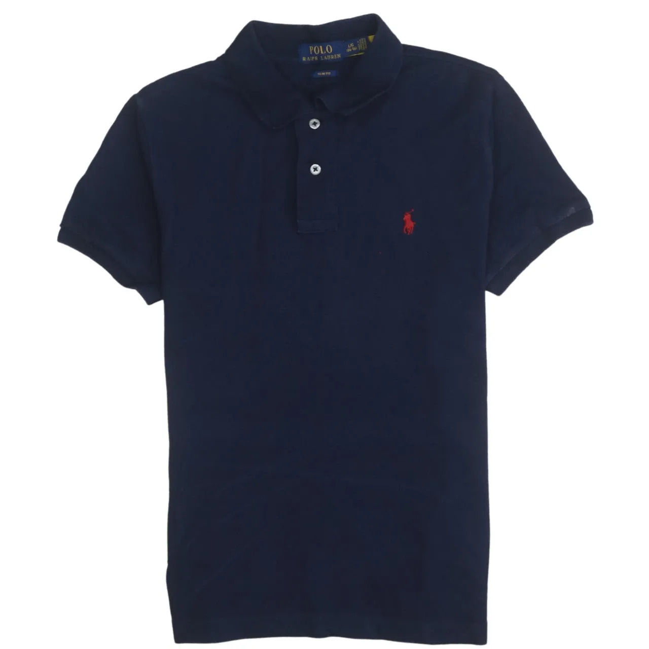 Polo Ralph Lauren 90's Short Sleeves Quarter Button Polo Shirt Large Navy Blue sold by Vintage Club
