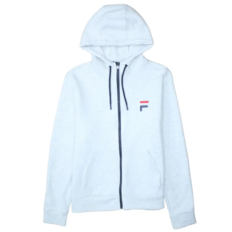 Fila Light Grey Zip Hoodie Women's XLarge Small Logo Drawstring Hood Split Pocket Sweatshirt sold by Vintage Club