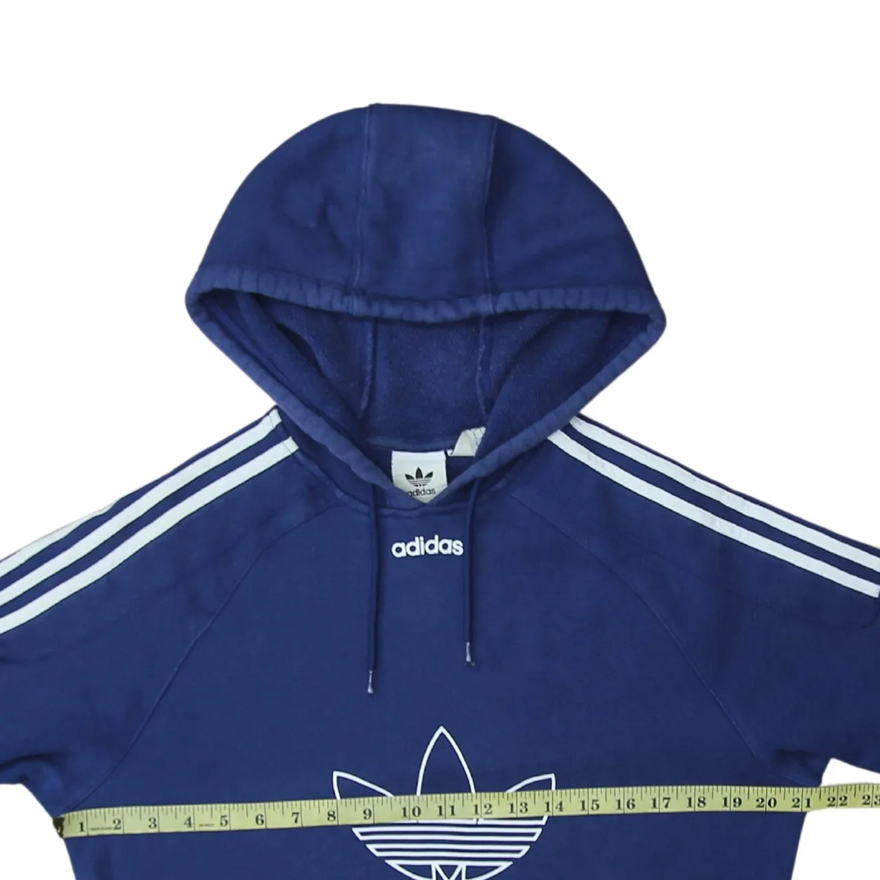 Adidas Navy Blue Hoodie Men's Small Trefoil Printed Logo Three Stripe Pullover Sweatshirt sold by Vintage Club product image thumbnail 5