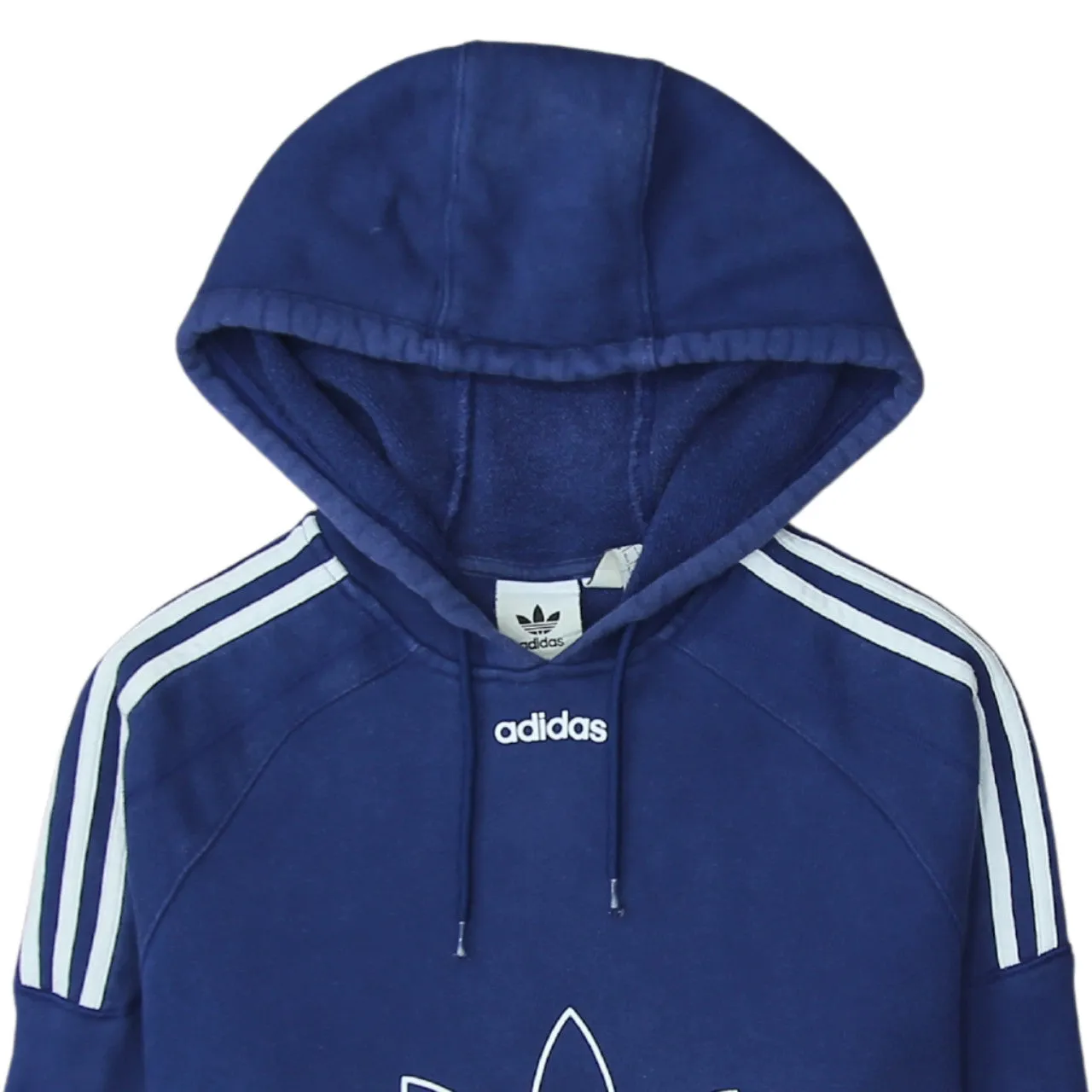 Adidas Navy Blue Hoodie Men's Small Trefoil Printed Logo Three Stripe Pullover Sweatshirt sold by Vintage Club product image thumbnail 3