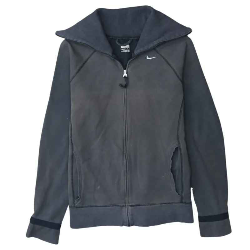 Nike Black Zip Jacket Women’s Medium Embroidered Swoosh Funnel Neck Pockets Sweatshirt Top sold by Vintage Club