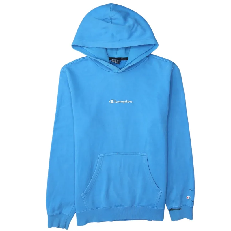 Champion Blue Hoodie Men's Large Embroidered Logo Front Pocket Fleece Pullover Sweatshirt sold by Vintage Club
