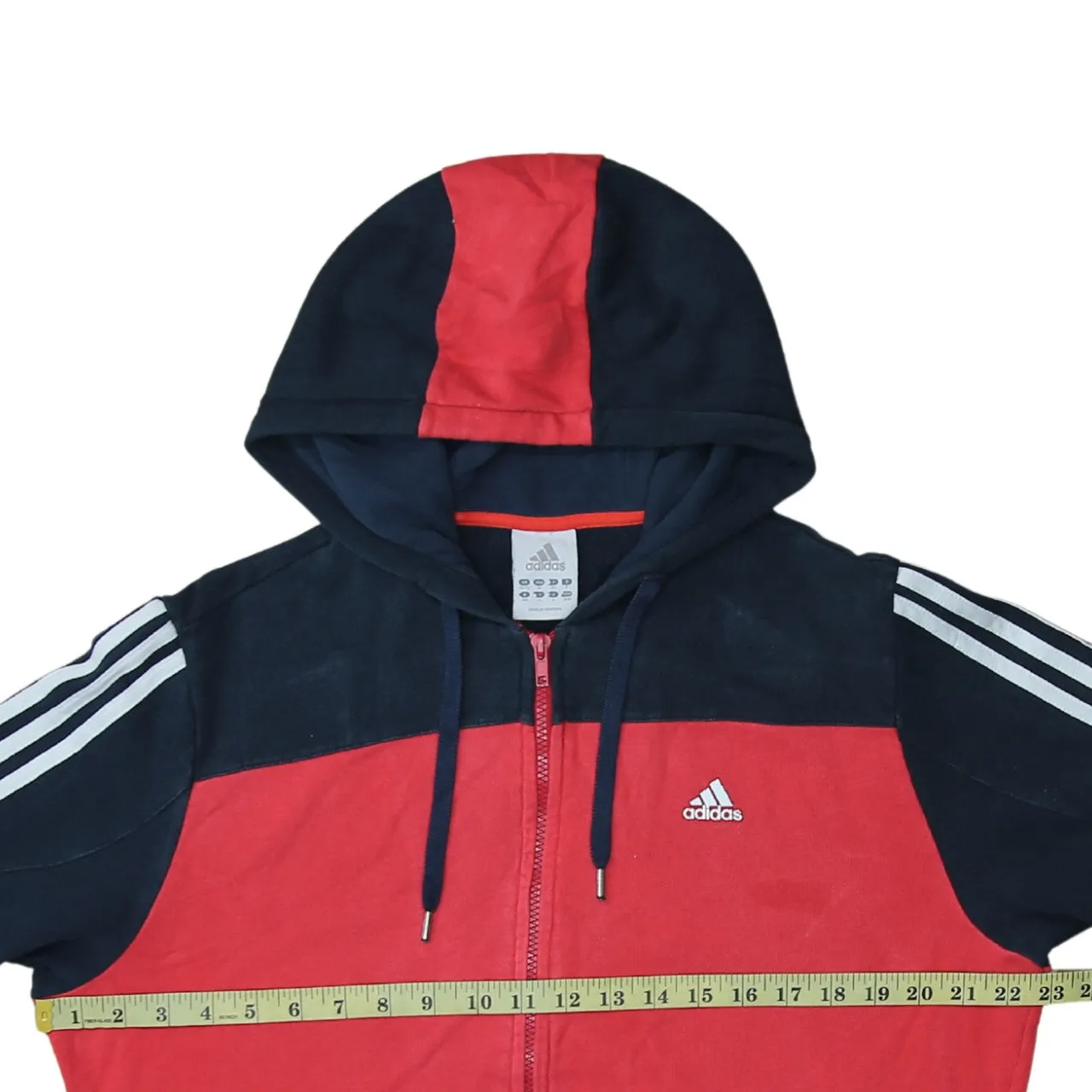 Adidas Red Navy Zip Hoodie Women’s Medium Embroidered Logo Three Stripe Sleeves Sweatshirt sold by Vintage Club product image thumbnail 5