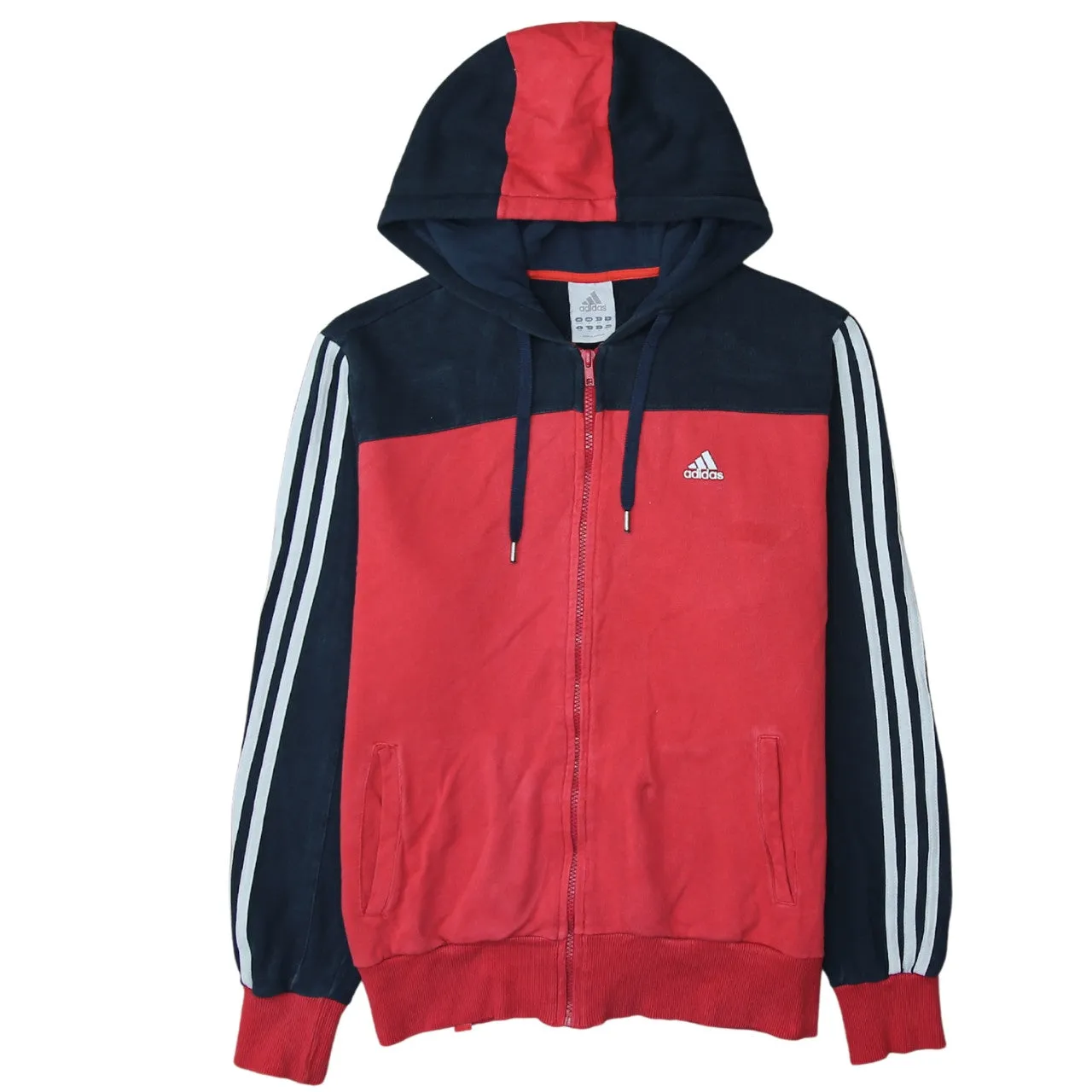 Adidas Red Navy Zip Hoodie Women’s Medium Embroidered Logo Three Stripe Sleeves Sweatshirt sold by Vintage Club