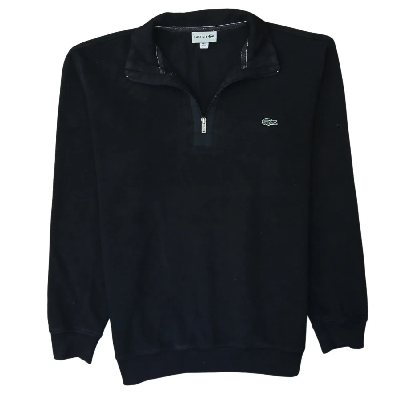 Lacoste Black Quarter Zip Sweatshirt Women’s 3XL Embroidered Croc Logo Elbow Patches Pullover sold by Vintage Club