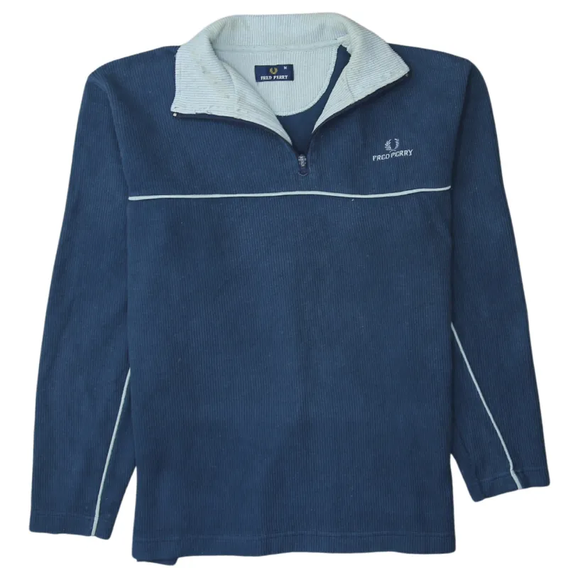 Fred Perry Navy Blue Quarter Zip Sweatshirt Womenβs Medium Embroidered Logo Contrast Collar Pullover Top made by Fred Perry