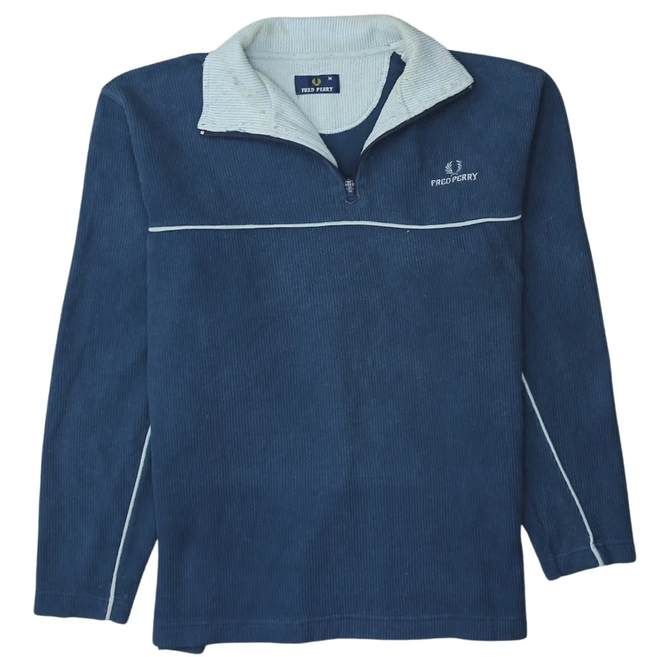 Fred Perry Navy Blue Quarter Zip Sweatshirt Women’s Medium Embroidered Logo Contrast Collar Pullover Top sold by Vintage Club