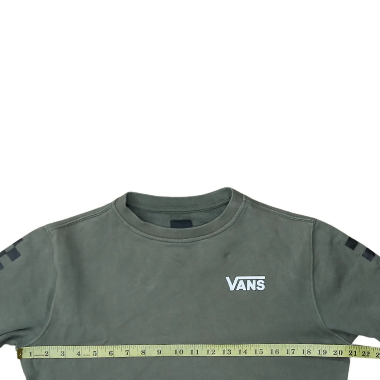 Vans Khaki Green Sweatshirt Women's Large Printed Logo Sleeve Check Pullover Top sold by Vintage Club product image thumbnail 5