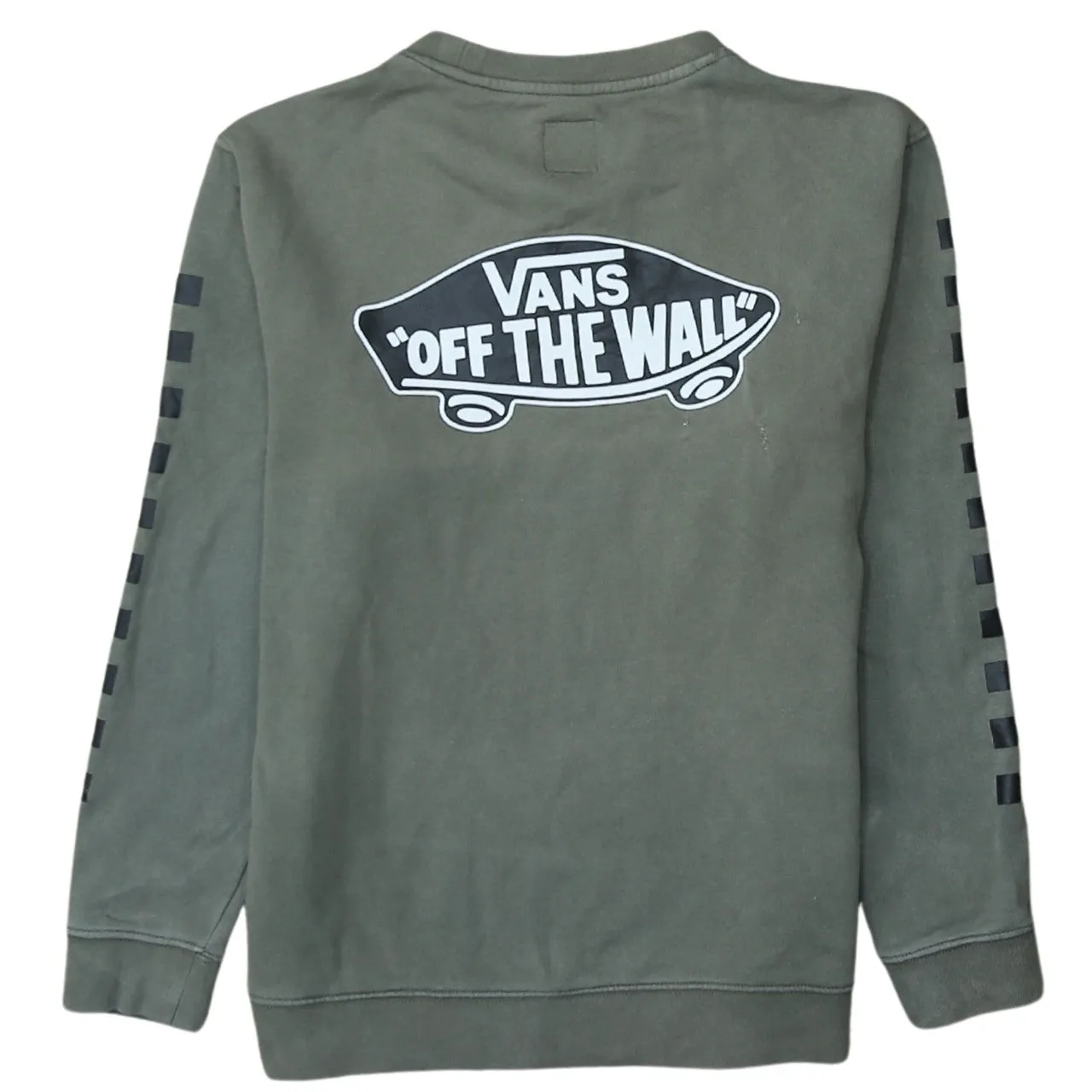Vans Khaki Green Sweatshirt Women's Large Printed Logo Sleeve Check Pullover Top sold by Vintage Club product image thumbnail 2