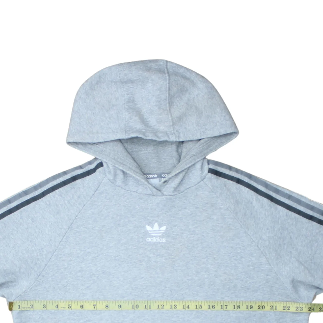Adidas Light Grey Hoodie Women’s Small Trefoil Printed Logo Three Stripe Pullover Sweatshirt sold by Vintage Club product image thumbnail 5