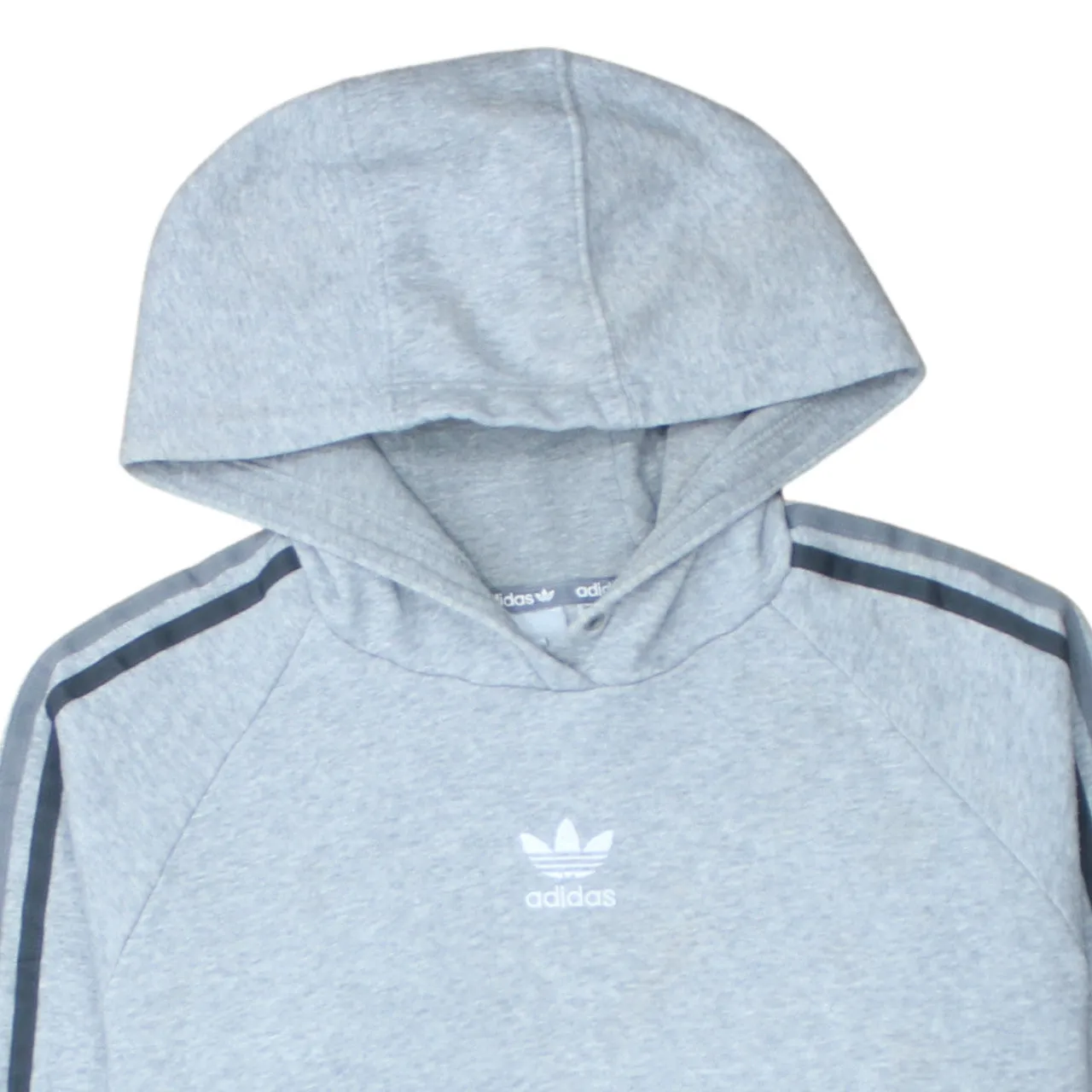 Adidas Light Grey Hoodie Women’s Small Trefoil Printed Logo Three Stripe Pullover Sweatshirt sold by Vintage Club product image thumbnail 3