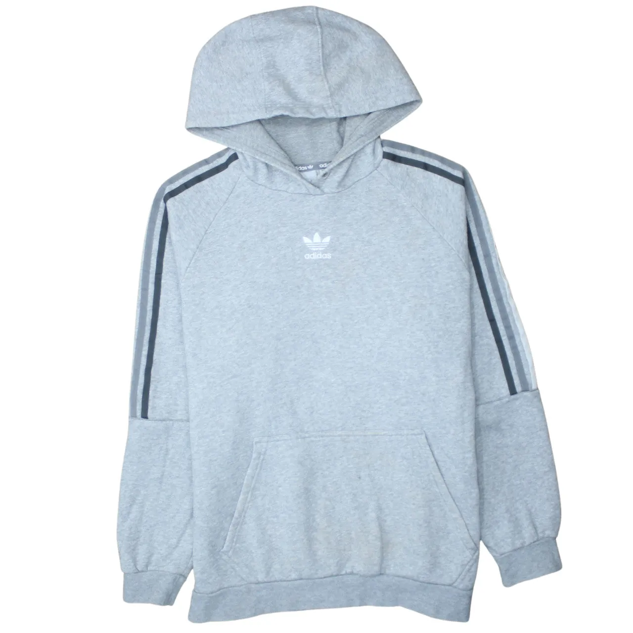 Adidas Light Grey Hoodie Women’s Small Trefoil Printed Logo Three Stripe Pullover Sweatshirt sold by Vintage Club