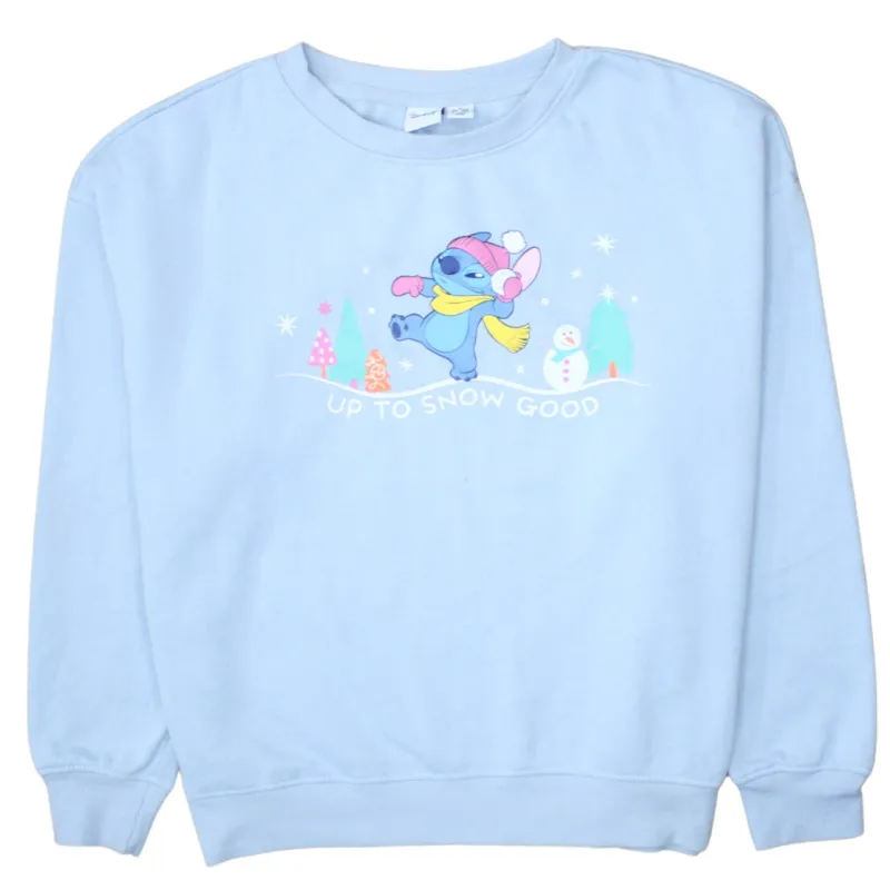Disney Light Blue Sweatshirt Women's Medium Stitch Printed Graphic Up To Snow Good Pullover Top sold by Vintage Club