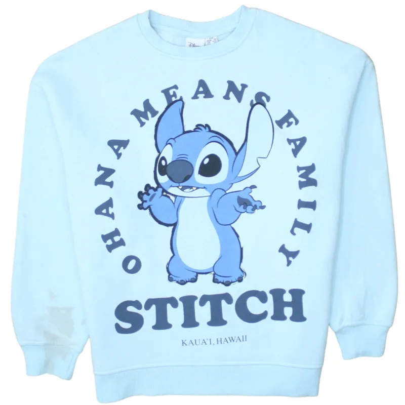 Disney Light Blue Sweatshirt Women’s XXSmall Printed Stitch Ohana Graphic Pullover Fleece Top sold by Vintage Club