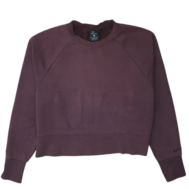 Nike Burgundy Red Sweatshirt Women's Small Embossed NIKE Logo Dri Fit Cropped Pullover Top sold by Vintage Club