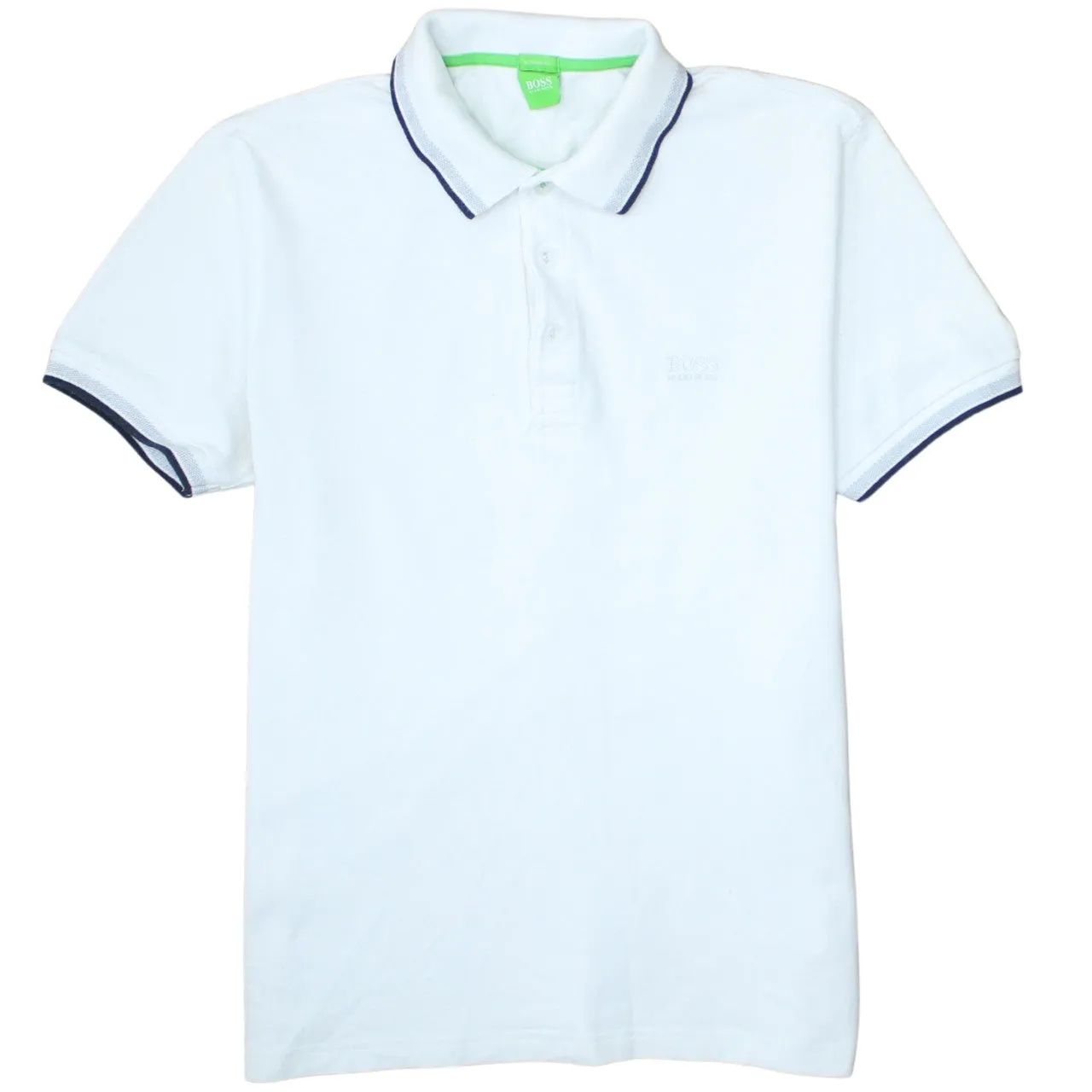 HUGO BOSS 90's Short Sleeves Quarter Button Polo Shirt Medium White sold by Vintage Club